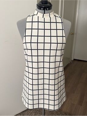 Grid Pattern Mod Vintage-Inspired Micro Mini Dress/Tunic Top